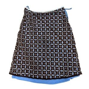 Snak for Anthropologie Brown Eyelet Over Blue Lining Midi Dress